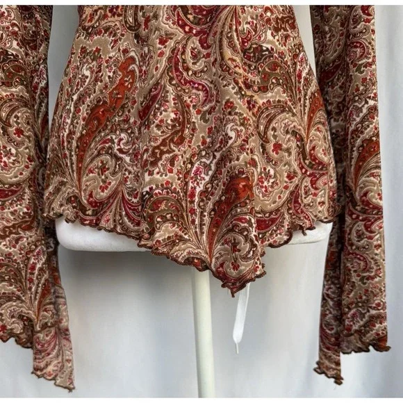 Y2K Self Esteem Paisley Asymmetrical Babydoll Top Size L Fairy Grunge Flare Slee - Picture 3 of 10